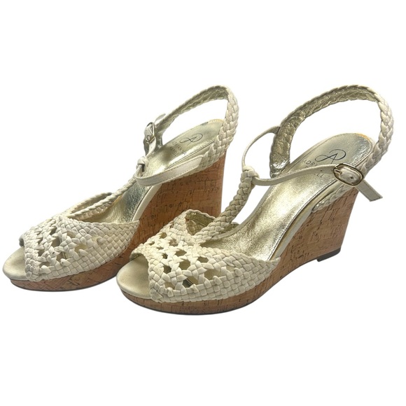 Adrianna Papell White Braided Cork Wedges Size 8M - Picture 1 of 8
